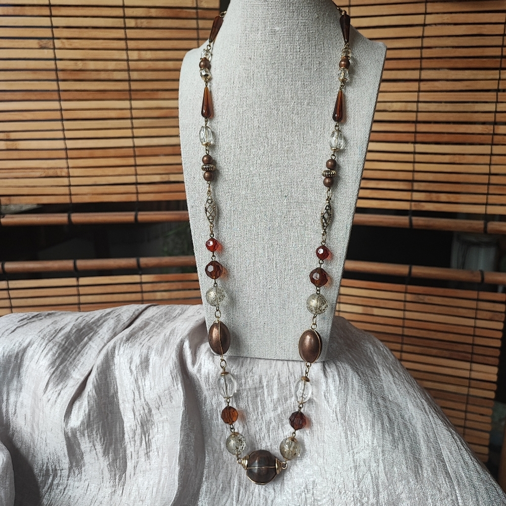 Express Brand Opera Length Necklace Made in Italy Clear Bubble Lucite Wire Cage